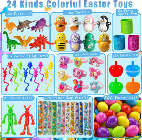 300 SQZUWIT Pcs Prefilled Easter Eggs with Toys Inside, Pre Filled Easter Hunt for Kids Bulk Basket Stuffers Essentials