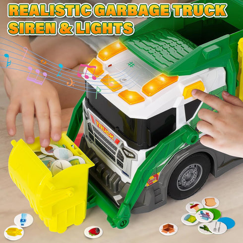 Set 3 4 5 6 7 8, Large Garbage Truck Toy for Boys Ages Kids Trash Truck with Sound, Light, Dumpster, Trash Bins