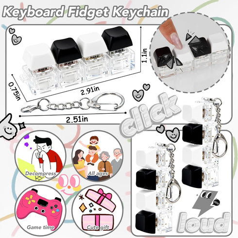 ZoxiLume 2 4-in-1 PCS Keyboard Fidget Toy Keychain, Finger Clicky Button Toy Stress Relief Keychain with Swappable