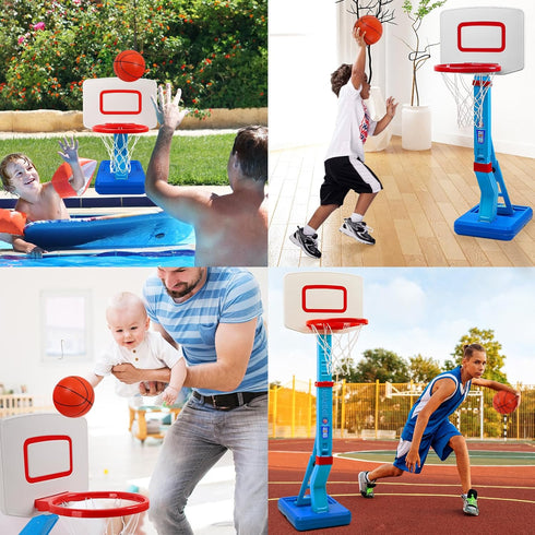 Toddler Basketball Hoop Indoor - Adjustable Mini Basketball Hoop with 4 Balls for Age 1-3, Outdoor Poolside Sport Gift
