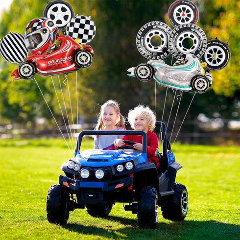 10 PCS Race Car Balloons, Hot Wheel Tire Balloons and Foil Helmet Checkered Balloons for Birthday Party