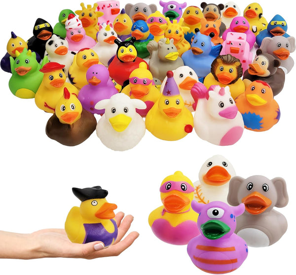Assorted Rubber Ducks Toy Duckies for Kids and Toddlers, Bath Birthday Baby Showers, 2" Inches (100-Pack)