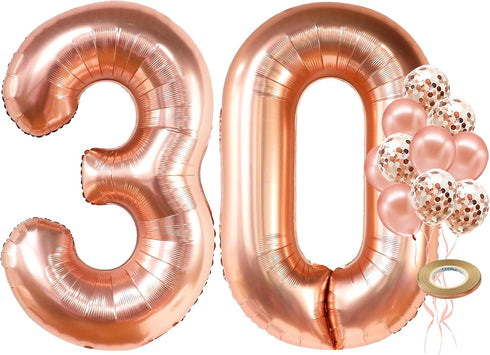 KatchOn Rose Gold 30 Balloon Numbers Set - Giant 40 Inch | 30th Birthday Decorations for Women with Confetti Balloons