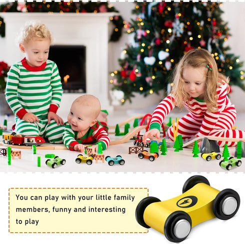 8 Pieces Wooden Mini Car Wood Race Car Kids Track Colorful Ramp Toy Replacement Vehicle Play Sets