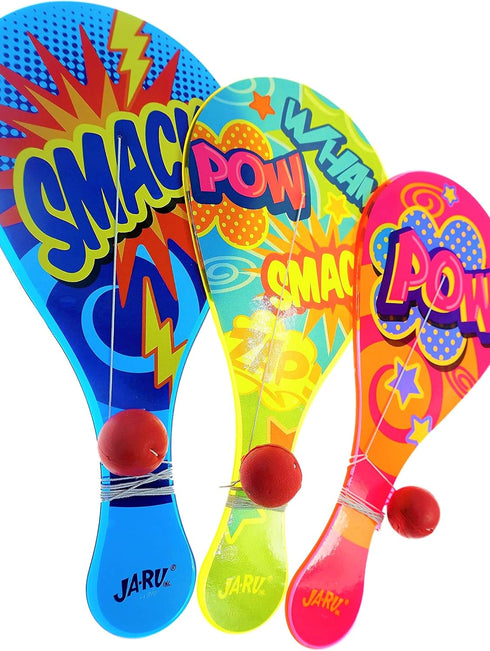 Kool N' Fun Plastic Paddle Ball Set (6 Paddles) by JARU, Classic Retro Indoor & Outdoor Game Toys for Kids & Adults