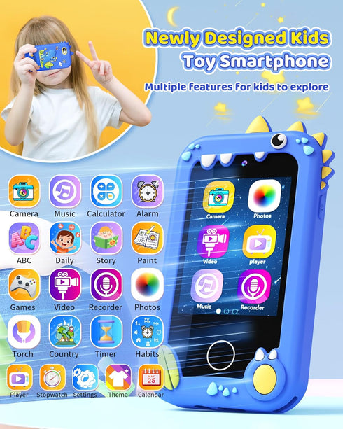 Kids Toy Smartphone for Boys Ages 3-8, Fake Play Phone with Music Player, Dual Camera, and Puzzle Games