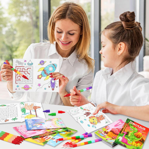 Set 4-8-12 Travel24+24Pcs BenLouis Coloring Books for Kids With Stacking Crayons Mini Coloring Books Bulk for Ages