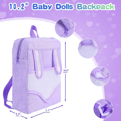 ZNTWEI 12 Inch Backpack Playset Backpack, 3 Baby Doll with Washable Dolls and Accessories Includes Bottles, Nipple