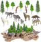 Sratte 26 Pcs Woodland Wolf Figurines Kit - Model Trees with Wolf Figurine for Diorama Project and Cake Toppers