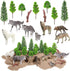 Sratte 26 Pcs Woodland Wolf Figurines Kit - Model Trees with Wolf Figurine for Diorama Project and Cake Toppers