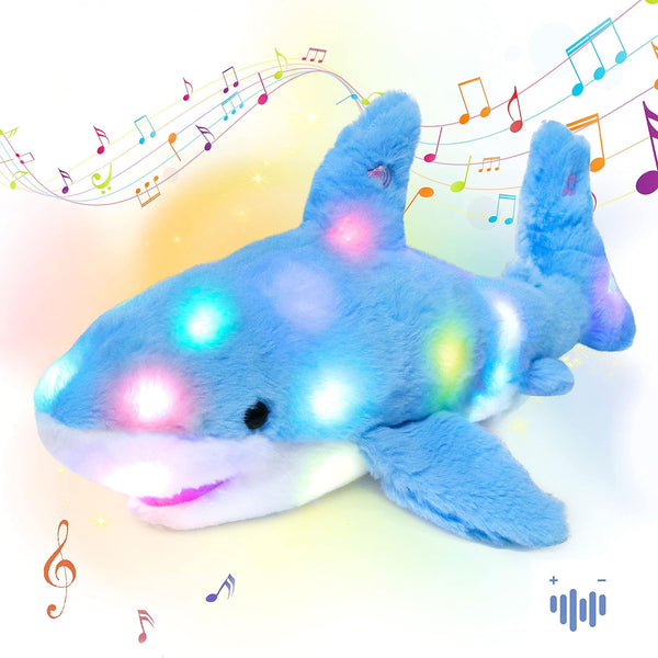 Hopearl LED Musical Stuffed Shark Toy, Lighting Up Singing Plush with Adjustable Volume for Kids, Blue, 16''
