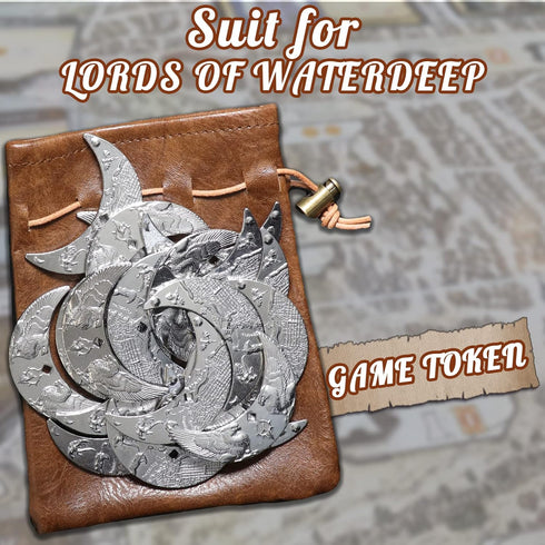 20 Fantasy Coins for DND Board Games Accessories | Leather Pouch for Waterdeep Metal Coins
