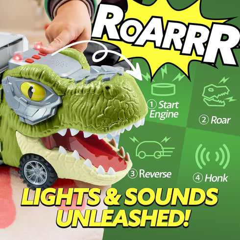 JOYIN 13 in 1 Dinosaur Toys for Kids 3-5, Dinosaur Truck with 12 Pull Back Cars, Birthday Gifts for Boys