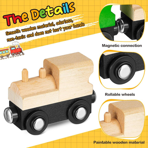 30 Halloscume Pcs Unfinished DIY Wooden Trains Magnetic Unpainted Wooden Train Cars Toys for Railway Paint Project