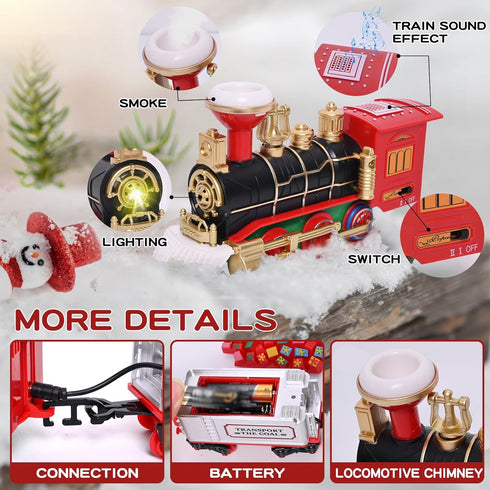 Set, Sets 3 4 4-8 Christmas Train Christmas Decorations Indoor, Train Toys with Light & Sound & Smog, Hanging Christmas