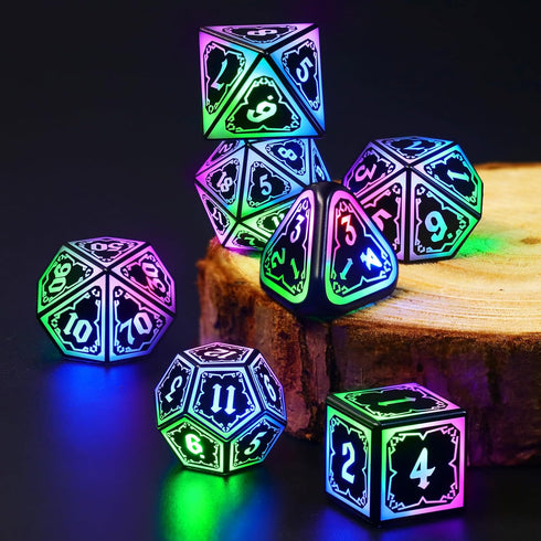 Set 4 1 FONVGOGO Light Up Dice D and D for Dungeons and Dragons in Color, Cool LED DND Dice with Charging Box