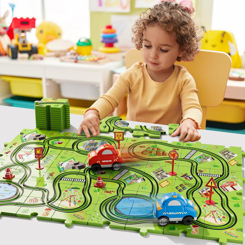 Bennol 56 Jigsaw Puzzle Race Track Car Set, Toddler Toys for Boys Age 2-5, Gifts for Kids