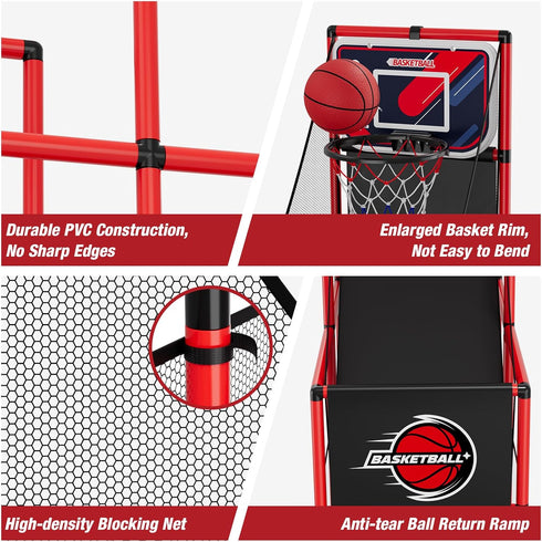 Basketball Arcade Game Indoor Outdoor, Kids Basketball Hoop with 4 Balls & Pump, Single Shot Basketball Game at Home,