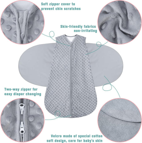Swaddle,3-Way Blanket,2 Pack 2.0 0-3 BSTOPPT Fleece Newborn Sleep Sack Baby Adjustable Wearable Fleece Swaddling