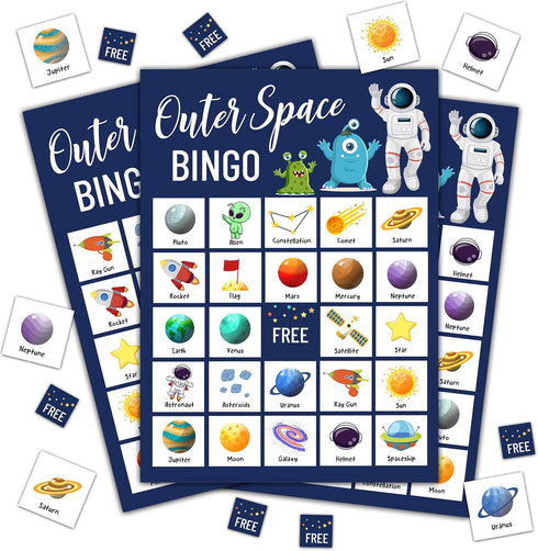 Space Bingo Game, Outer Space Party Bingo Cards for Adults, Space Birthday Favors, 24 Players Bingo Game