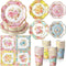 Ziliny 350 Pcs Tea Party Supplies Spring Summer Tableware Set Disposable Plates