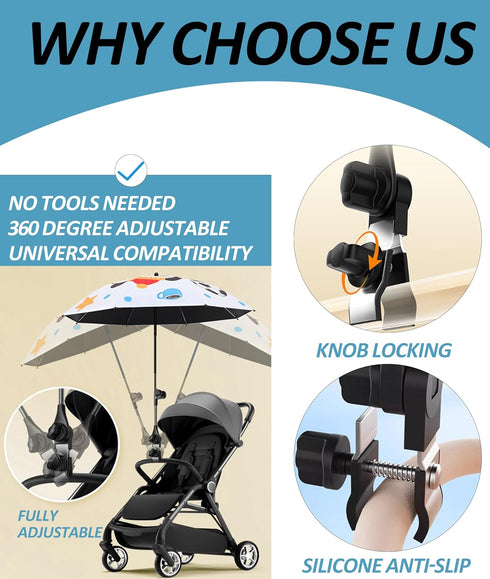 Generic 360 Universal Umbrella Holder for Chair, Adjustable Umbrella Clamp Mount for Stroller, Beach Chair, Wheelchair