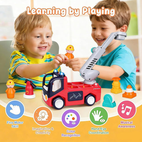 2 2 3 Yunaking Fire Truck Toys for Year Old Boys Girls Montessori Early Educational Learning Toy with Firefighting