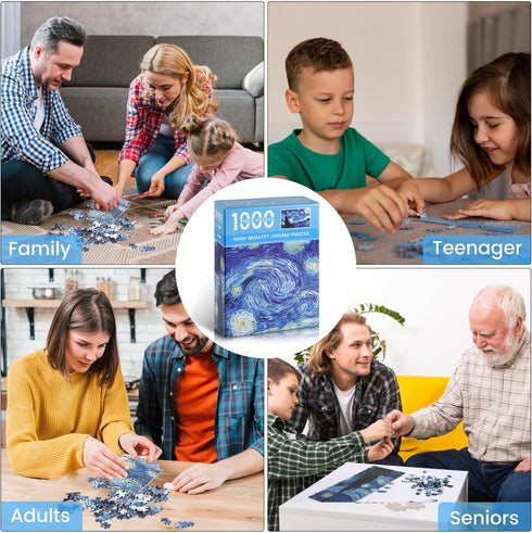 Starry Night Puzzle - 1000 Pieces Van Gogh Mini Puzzle for Adults
