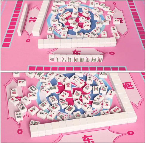 (33 33) TIASUSAN Pink Mahjong Learning Mat with Black Carrying Bag, Anti-Slip, Noise-Reducing Table Cover for Mahjong