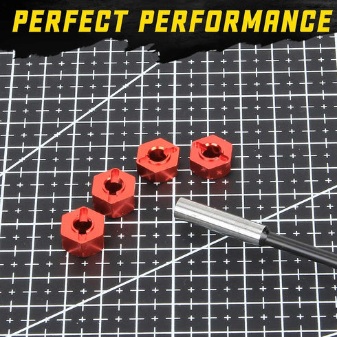 RCAWD 12mm Hex Wheels with Screw Pins 4pcs for 1/10 Slash 2WD, Aluminum Red Hex Wheel Hubs Adapter