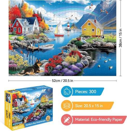 ZSYCZAO 300 300 20.5 15 Piece Puzzles for Adults, Piece Puzzles for Adults Large Piece, Village Lighthouse Dog Bird