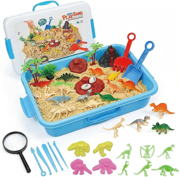 Vectronum Dinosaur Sensory Bin with Lid - 2.64lbs Sand, Archaeology Tools, Dino Figures