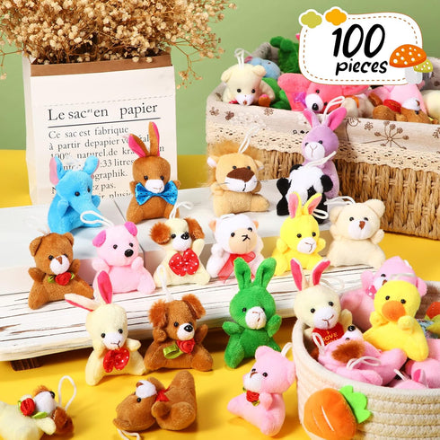 Zhanmai 100 Pcs Mini Plush Stuffed Animal Bulk Small Animal Toys for Kids Birthday Party Favors