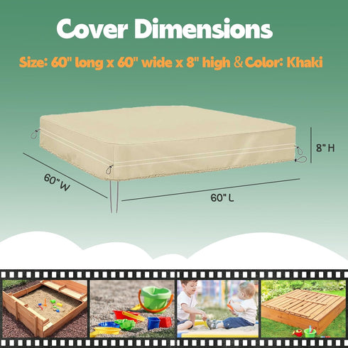 60-inch 420D Sandbox Cover Square, Heavy Duty Oxford Sand Box Lid, Waterproof & UV Resistant Outdoor Toy Pit Cover