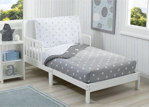 4-Piece Set 2-in-1 Delta Reversible Toddler Bedding - Fitted Sheet, Top Sheet, Pillowcase, Comforter - For Boys, Dusty