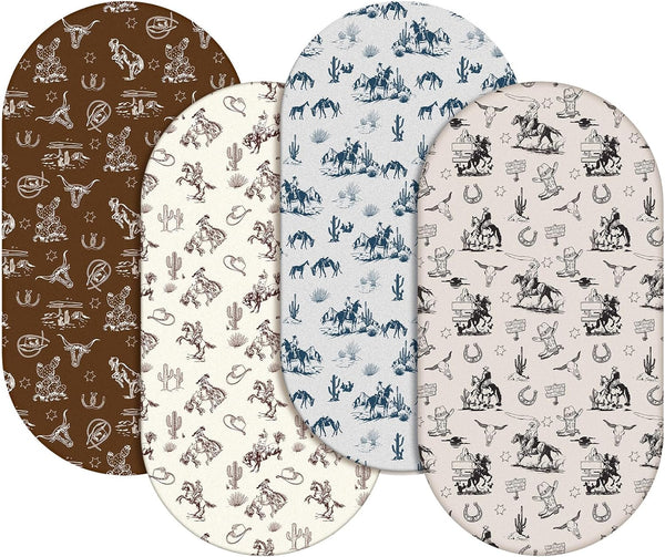 VitalCozy 4 Pcs Vintage Western Cowboy Bassinet Sheets Set 32 x 16