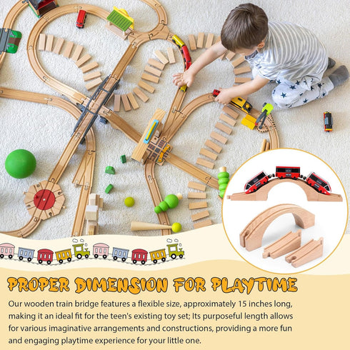 Set Kigley Wooden Train Track Expansion - Classic Bridge Accessory in Natural Wood Finish