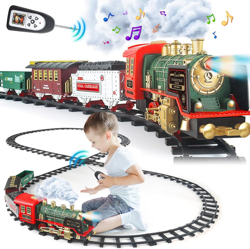 PaLeyFer Kids Electric Train Set - Remote Control w/Smoke, Sounds, Lights - Rechargeable
