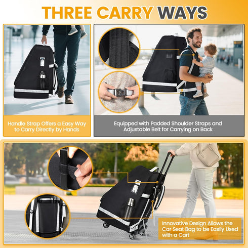 Backpack Orzbow Padded Car Seat Travel Bag for Airplane, Carseat Bags with Reflective Stripes, Infant Seat Travel Bag