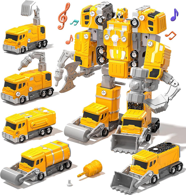 WATUDOU Toys for Ages 5-7, 5-in-1 Take Apart Construction Vehicle Trucks Transform to