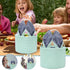 Easter Bunny Basket Seersucker Egg Bags for Kids, Personalized Candy Rabbit Print Buckets with Fluffy Tail