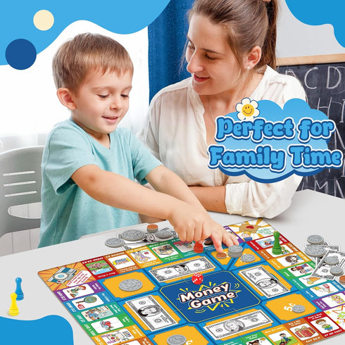 Torlam Money Board Games for Kids, Coins and Bills Toddler Pretend Play Toys, Money for Kids Learning Education