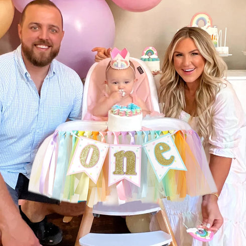SYESQL 1st Rainbow Birthday High Chair Banner - Girl Highchair Banner, First Tutu Banners, Ice Cream Birthday Party