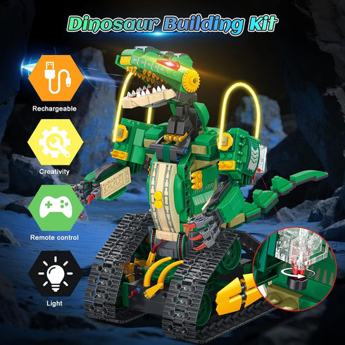 5 1 877 8 9 10 11 12+ HiWEEGO RC Dinosaur Building Toy with Light, in Remote Controll Building Block Kit, PCS Tech