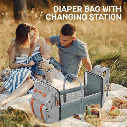RECALLA Backpack Diaper Bag with Changing Station, Large Diaper Bag, Multifunctional Diaper Bag, Baby Bag, Gray