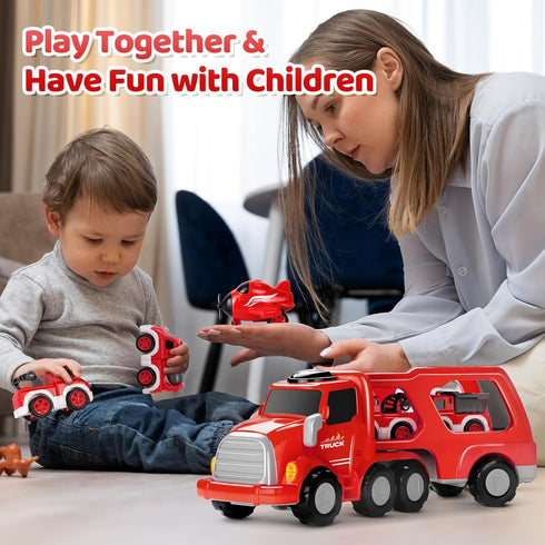 MindPal 3 4 5 6 7 8-in-1 Set 3-5, Set Fire Truck Toy for Years Old Toddler Boys, Fire Car Carrier Vehicle for Boys Age