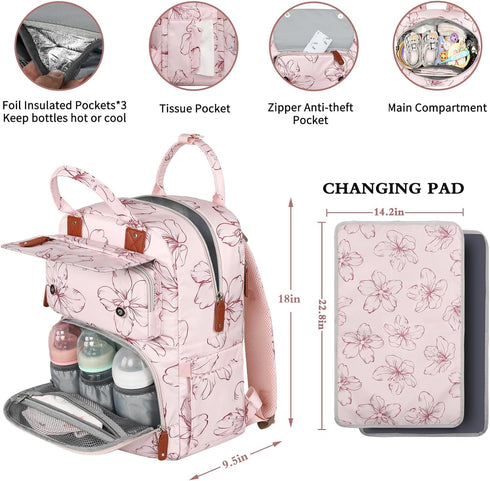 Backpack, Backpack Backpack Diaper Bag Large Diaper with Portable Changing Pad, Baby Diaper Bags for Girls