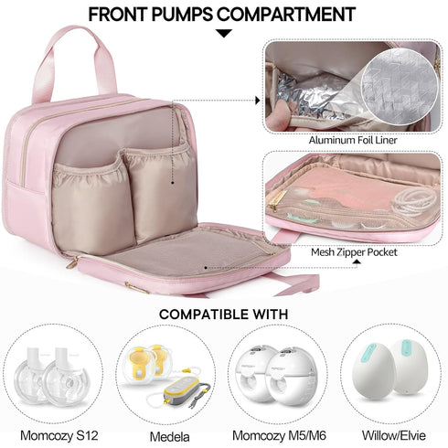 Fasrom Breast Pump Bag with Cooler, Portable Pump Carrying Case for Working Moms, Pink (Bag Only, Patent Design)