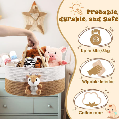 FoldTier Cute Deer Diaper Caddy Organizer Cotton Rope Woodland Nursery Storage Bin Basket Baby Shower Basket Gift