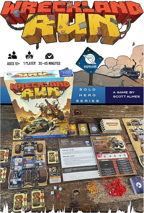 Wreckland Run - Solo Hero Series, Renegade Games, Ages 10+, 1 Player Solo Campaign Game, 30-45 Min